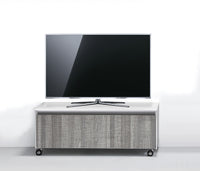 Base con ruote in legno nobilitato bianco e maniglia metallica