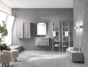 Base con ruote in legno nobilitato bianco e maniglia metallica