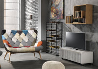 Base con ruote in legno nobilitato bianco e maniglia metallica