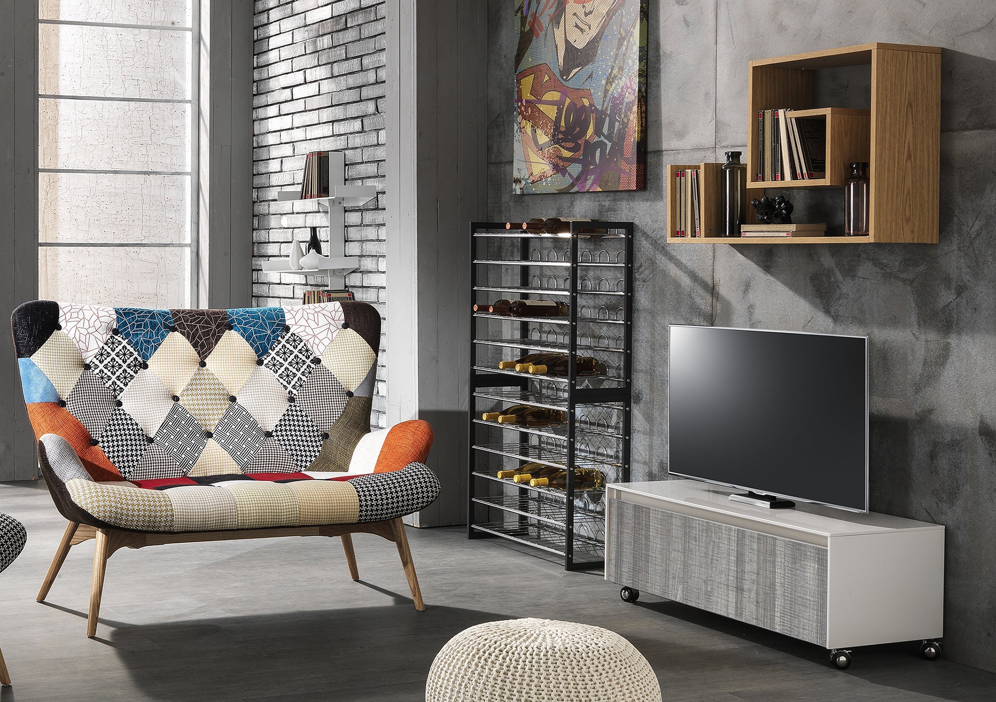 Base con ruote in legno nobilitato bianco e maniglia metallica