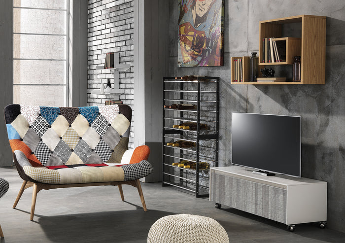 Base con ruote in legno nobilitato bianco e maniglia metallica