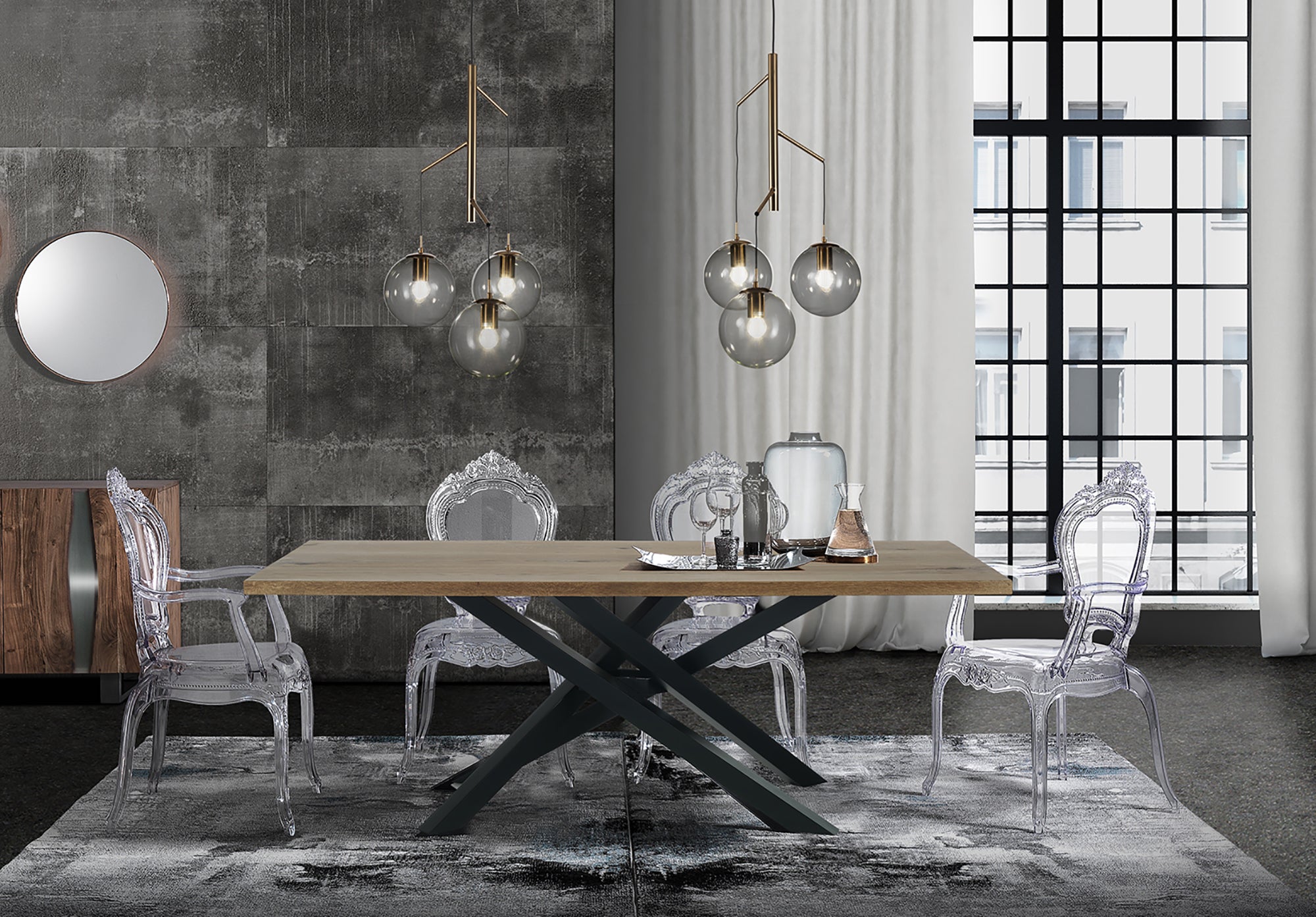 Tavolo IPSI in legno rovere con struttura in metallo nero