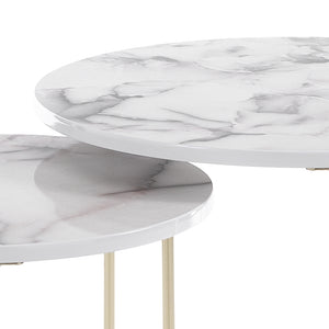 Set 2 tavolini OMAHA-R in vetro bianco marmorizzato e metallo