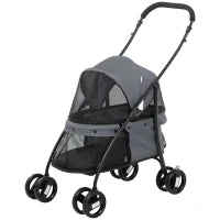 Passeggino per Cani Pieghevole con Tettuccio Regolabile, Borsa e 2 Guinzagli, 82x47x97 cm, Grigio e Nero