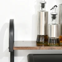 Mobiletto per Microonde a 4 Ripiani e 4 Ganci, Mobile Cucina in Acciaio e Legno 60x40x125cm, Marrone Rustico