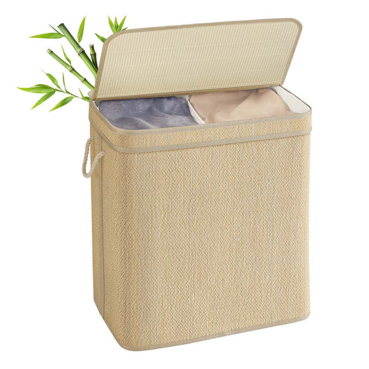 Cesto portabiancheria in bambù per biancheria sporca da 90 litri coperchio con manici sfoderabile e lavabile in lavatrice lavanderia camera da letto soggiorno beige 12_0006716