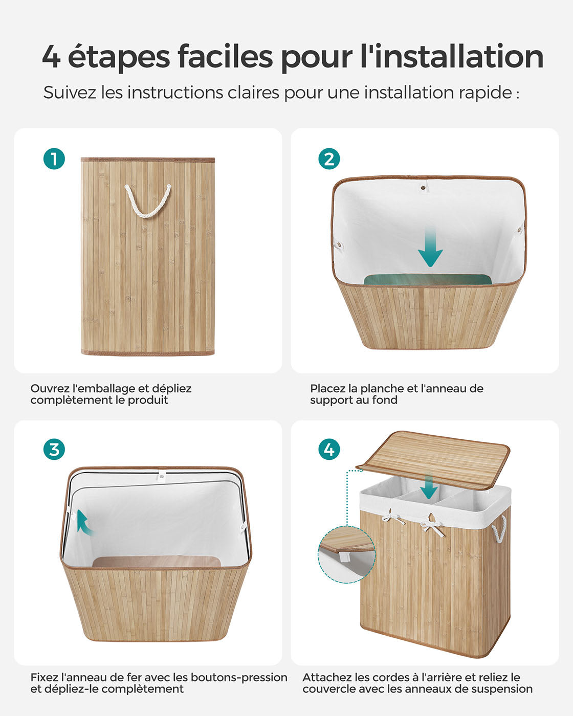 Cesto portabiancheria pieghevole a 3 scomparti con coperchio e manici 150 litri per lavanderia e camera da letto beige 12_0006665