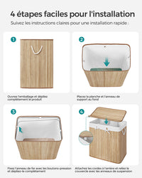 Cesto portabiancheria pieghevole a 3 scomparti con coperchio e manici 150 litri per lavanderia e camera da letto beige 12_0006665