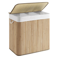 Cesto portabiancheria pieghevole a 3 scomparti con coperchio e manici 150 litri per lavanderia e camera da letto beige 12_0006665