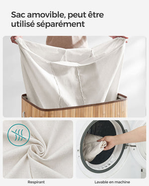 Cesto portabiancheria pieghevole a 3 scomparti con coperchio e manici 150 litri per lavanderia e camera da letto beige 12_0006665