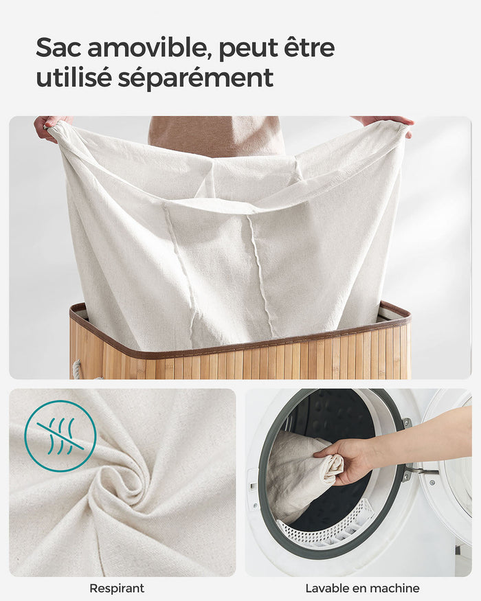 Cesto portabiancheria pieghevole a 3 scomparti con coperchio e manici 150 litri per lavanderia e camera da letto beige 12_0006665