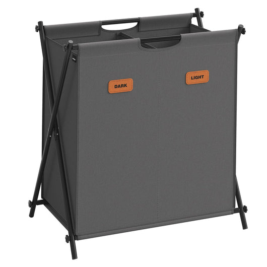 Cesto portabiancheria contenitore per biancheria da 115 litri 2 sezioni struttura a X organizer pieghevole per vestiti con etichette personalizzabili grigio ardesia 12_0006690