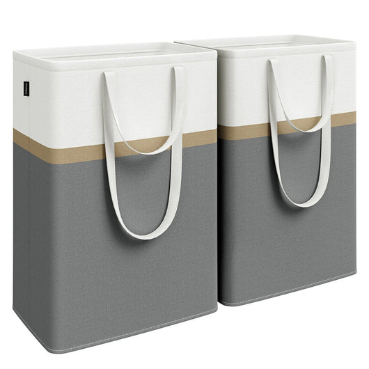 Set di 2 cesti per la biancheria cesti per la biancheria pieghevoli sacchi per la biancheria da 75 litri con manici corti e lunghi facili da trasportare e pulire autoportanti grigio 12_0006240