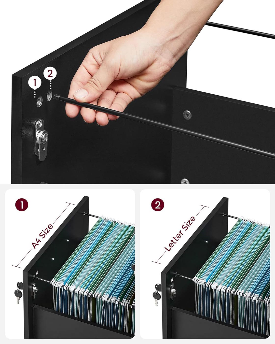 Mobiletto per ufficio mobiletto portaoggetti mobiletto basso 2 cassetti per cartelle sospese nero 12_0004813