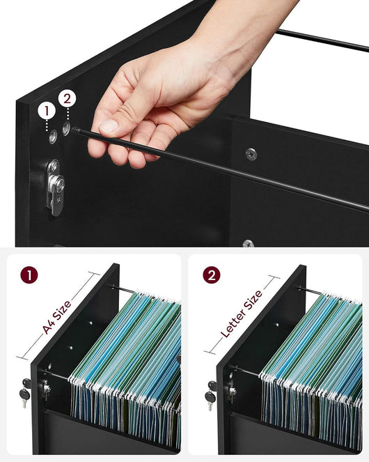 Mobiletto per ufficio mobiletto portaoggetti mobiletto basso 2 cassetti per cartelle sospese nero 12_0004813