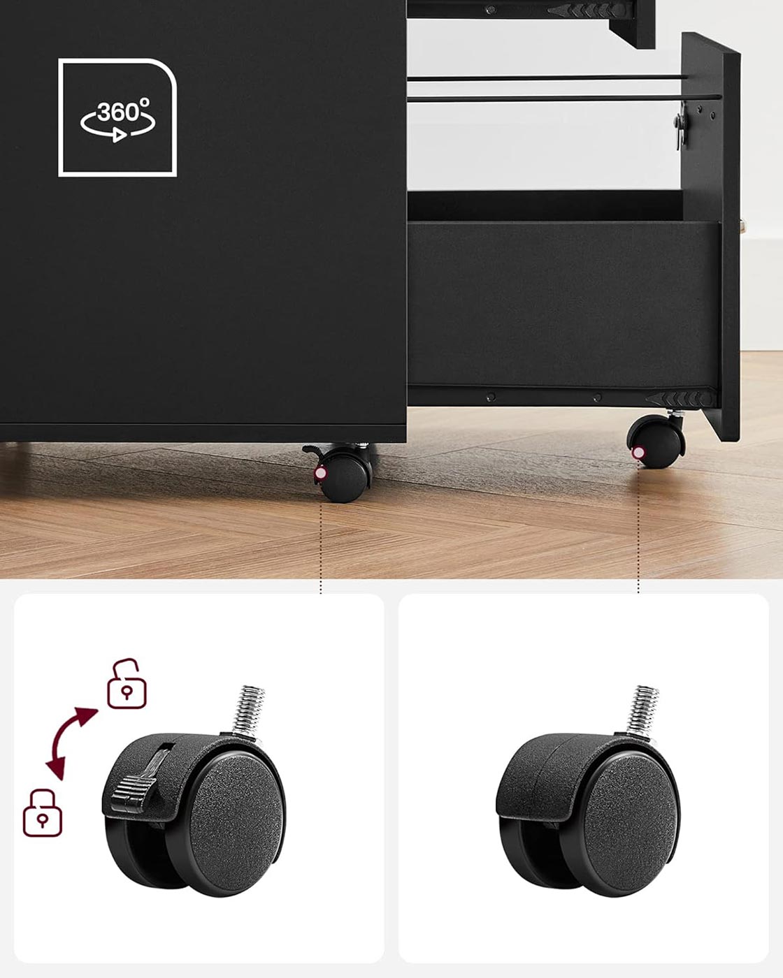 Mobiletto per ufficio mobiletto portaoggetti mobiletto basso 2 cassetti per cartelle sospese nero 12_0004813