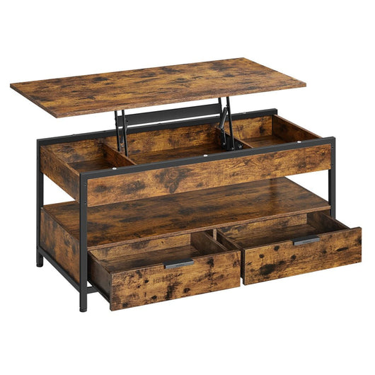 Tavolino da salotto 50 x 120 con piano sollevabile cassetti portaoggetti scomparto nascosto marrone 12_0007478