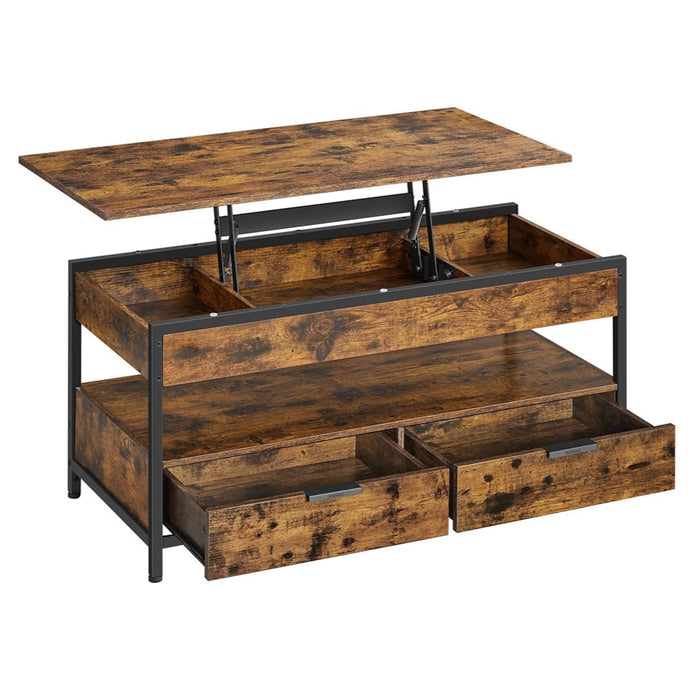 Tavolino da salotto 50 x 120 con piano sollevabile cassetti portaoggetti scomparto nascosto marrone 12_0007478