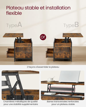 Tavolino da salotto 50 x 120 con piano sollevabile cassetti portaoggetti scomparto nascosto marrone 12_0007478