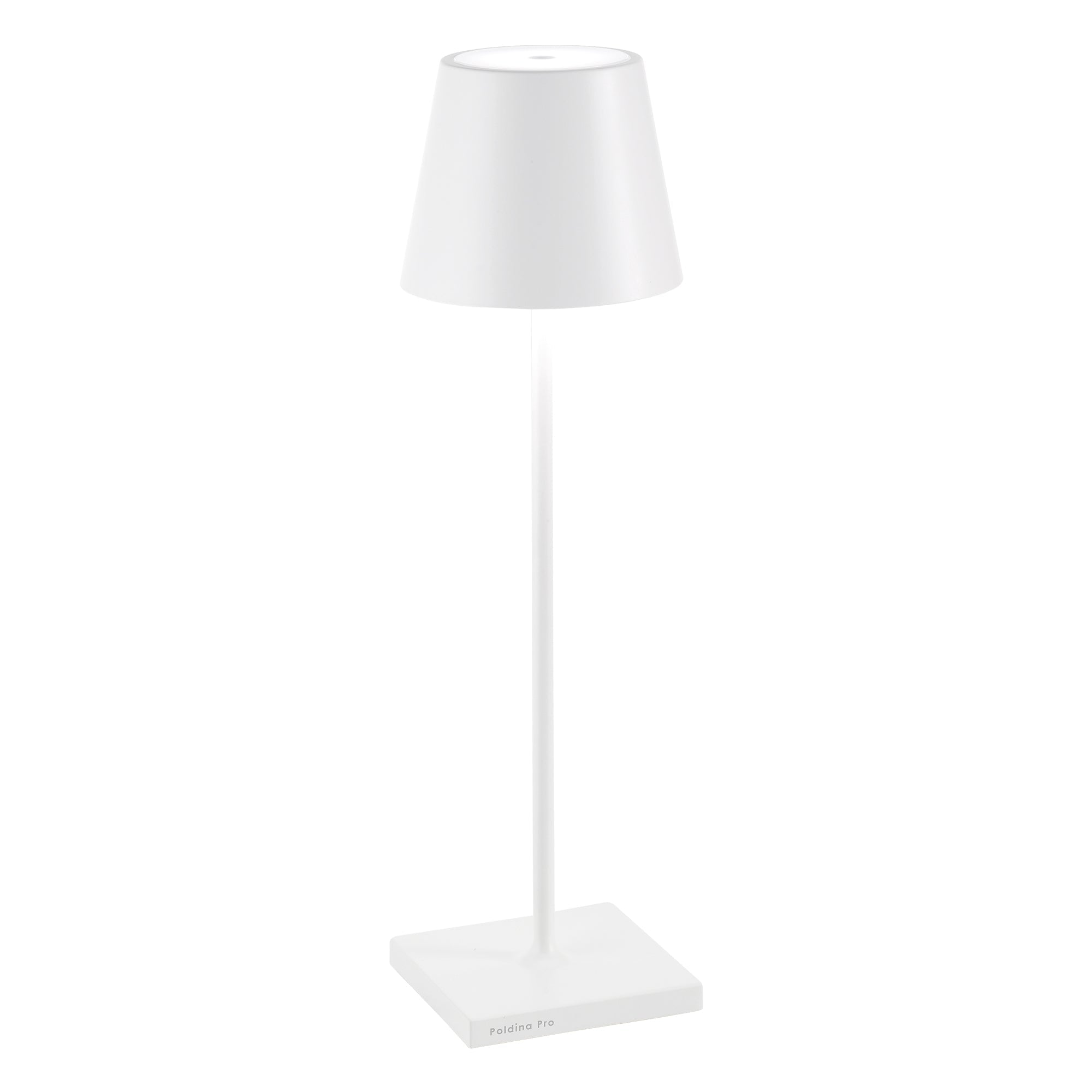 Lampada a led da tavolo Poldina Pro Bianca ricaricabile e dimmerabile con batteria fino a 12 ore. Da uso esterno IP65