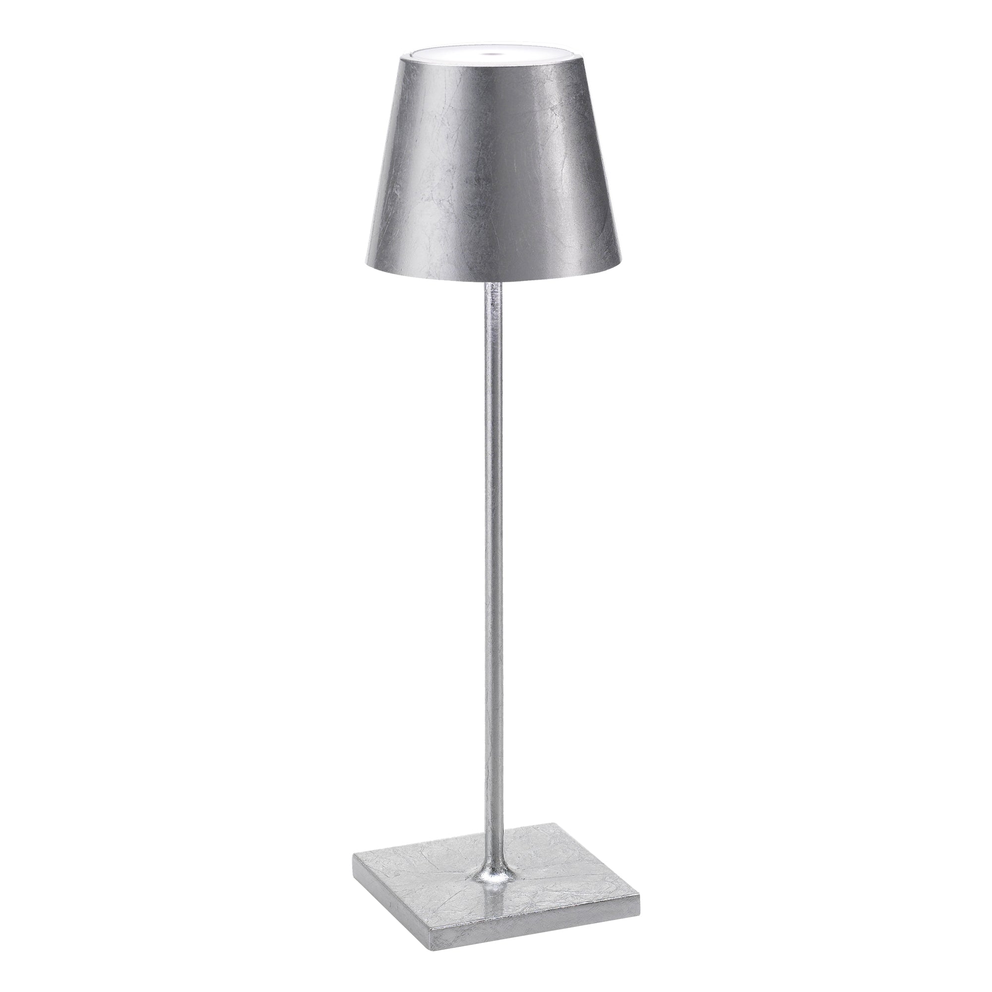Lampada a led da tavolo Poldina Pro Foglia Argento ricaricabile e dimmerabile con batteria fino a 12 ore