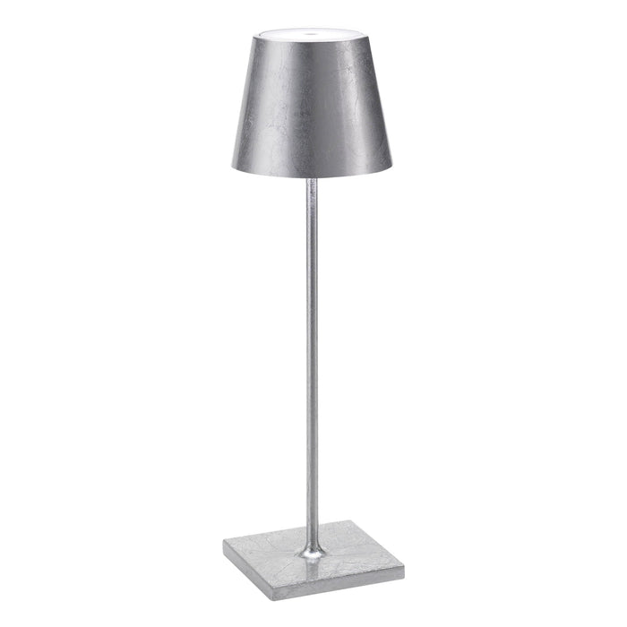 Lampada a led da tavolo Poldina Pro Foglia Argento ricaricabile e dimmerabile con batteria fino a 12 ore
