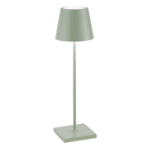 Lampada a led da tavolo Poldina Pro Verde Salvia ricaricabile e dimmerabile con batteria fino a 12 ore. Da uso esterno IP65