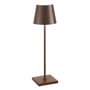Lampada a led da tavolo Poldina Pro Corten ricaricabile e dimmerabile con batteria fino a 12 ore. Da uso esterno IP65
