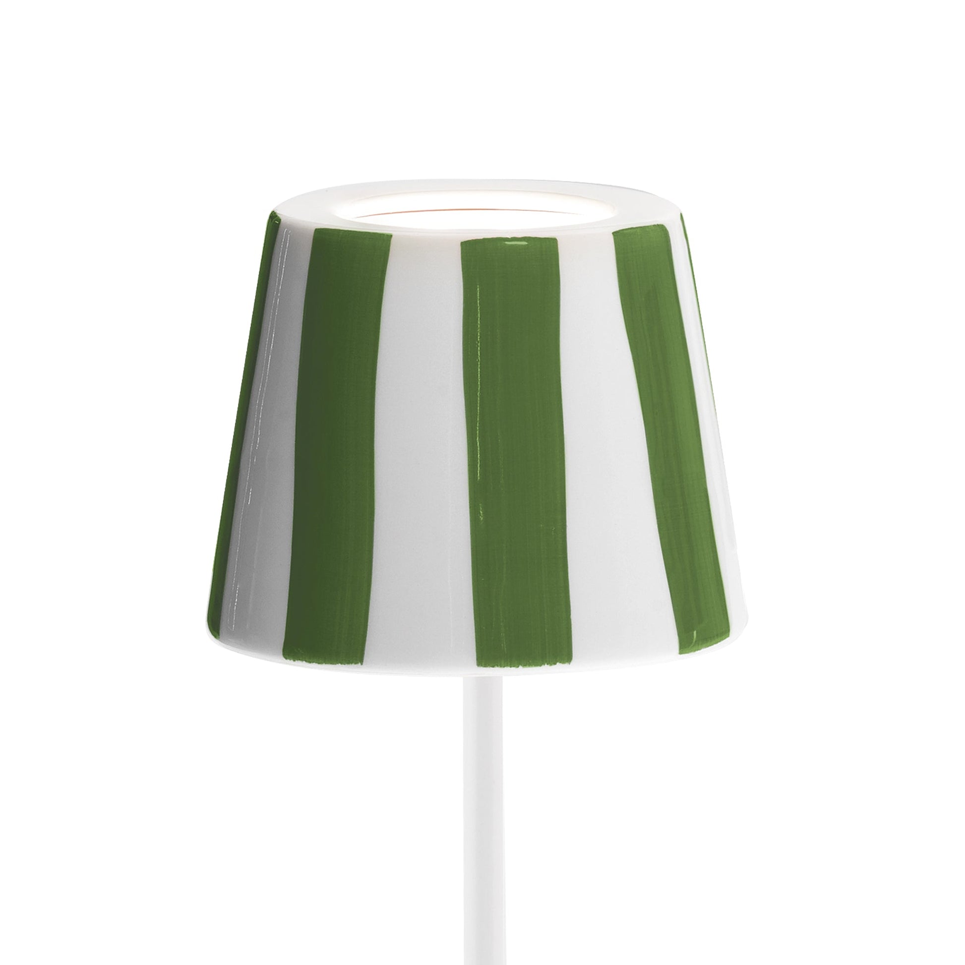 Lampada a led da tavolo Poldina Lido a righe verdi ricaricabile e dimmerabile con batteria fino a 12 ore. Per uso esterno IP65