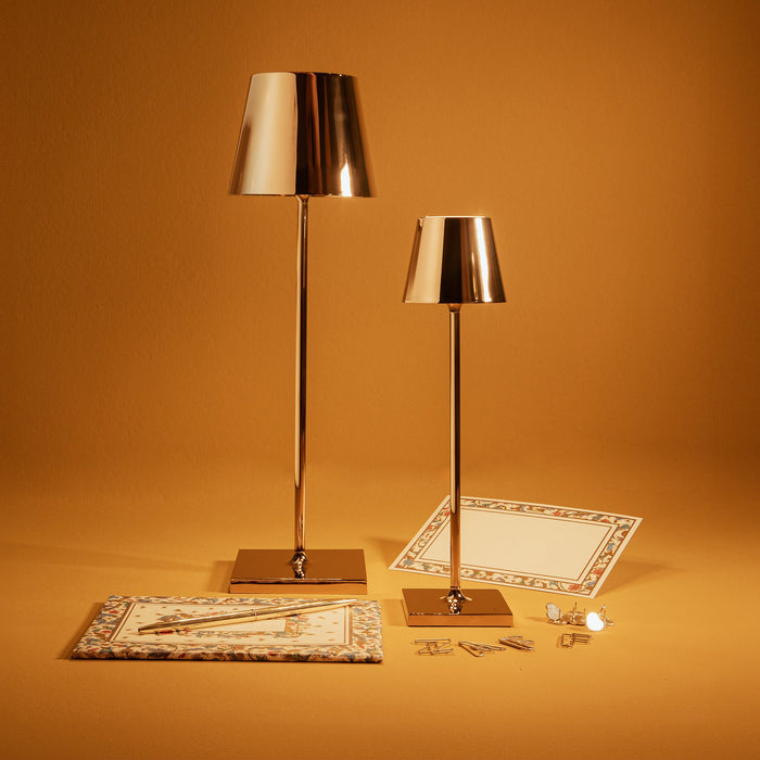 Lampada a led da tavolo Poldina Pro Micro Oro Lucido ricaricabile e dimmerabile con batteria fino a 12 ore