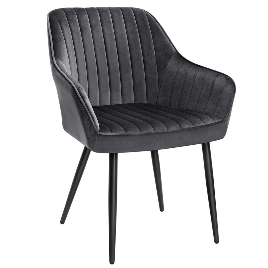 Sedia da pranzo poltrona seduta imbottita con braccioli larghezza seduta 49 cm gambe in metallo rivestimento in velluto portata 110 kg per soggiorno camera da letto grigio 12_0004905