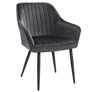 Sedia da pranzo poltrona seduta imbottita con braccioli larghezza seduta 49 cm gambe in metallo rivestimento in velluto portata 110 kg per soggiorno camera da letto grigio 12_0004905