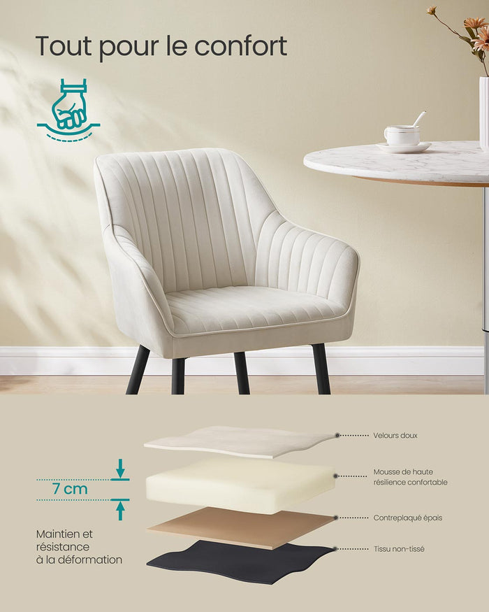 Sedia da pranzo poltrona seduta imbottita con braccioli larghezza seduta 49 cm gambe in metallo rivestimento in velluto portata 110 kg per soggiorno camera da letto grigio 12_0004913