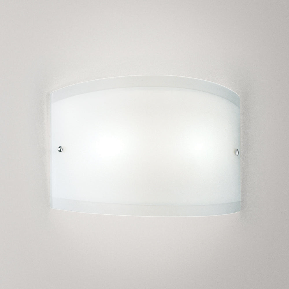 Applique Lecce in vetro satinato bianco 35x12cm, 1 luce E27 max 42W, IP20, Lampada da muro e montatura metallo con dettagli cromo, lampadina esclusa