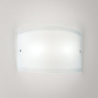 Applique Lecce in vetro satinato bianco 35x12cm, 1 luce E27 max 42W, IP20, Lampada da muro e montatura metallo con dettagli cromo, lampadina esclusa