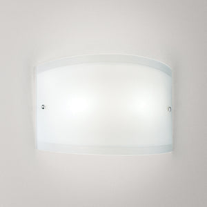 Applique Lecce in vetro satinato bianco 35x12cm, 1 luce E27 max 42W, IP20, Lampada da muro e montatura metallo con dettagli cromo, lampadina esclusa
