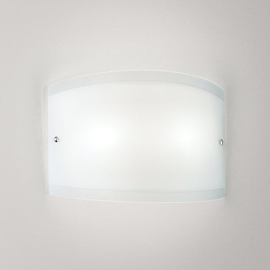 Applique Lecce in vetro satinato bianco 35x12cm, 1 luce E27 max 42W, IP20, Lampada da muro e montatura metallo con dettagli cromo, lampadina esclusa