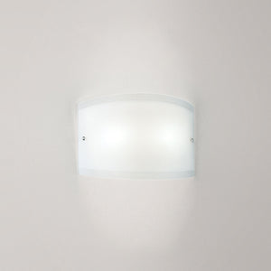 Applique Lecce in vetro satinato bianco 27x12cm, 1 luce E27 max 42W, IP20, Lampada da muro e montatura metallo con dettagli cromo, lampadina esclusa