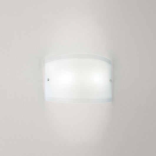 Applique Lecce in vetro satinato bianco 27x12cm, 1 luce E27 max 42W, IP20, Lampada da muro e montatura metallo con dettagli cromo, lampadina esclusa
