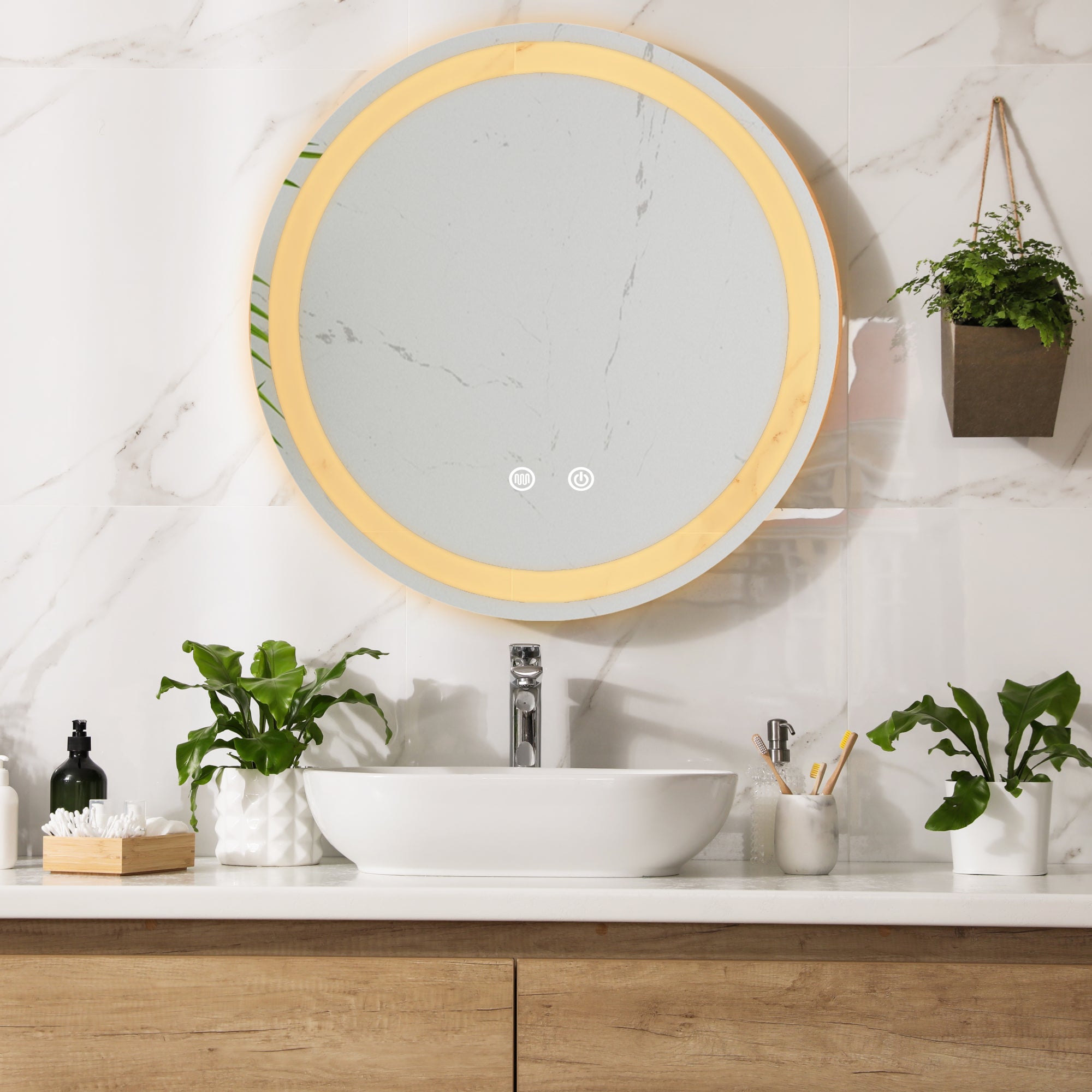 Specchio LED da Parete Maratea Multifunzionale Ø60 cm Cornice Argentata pro.tec