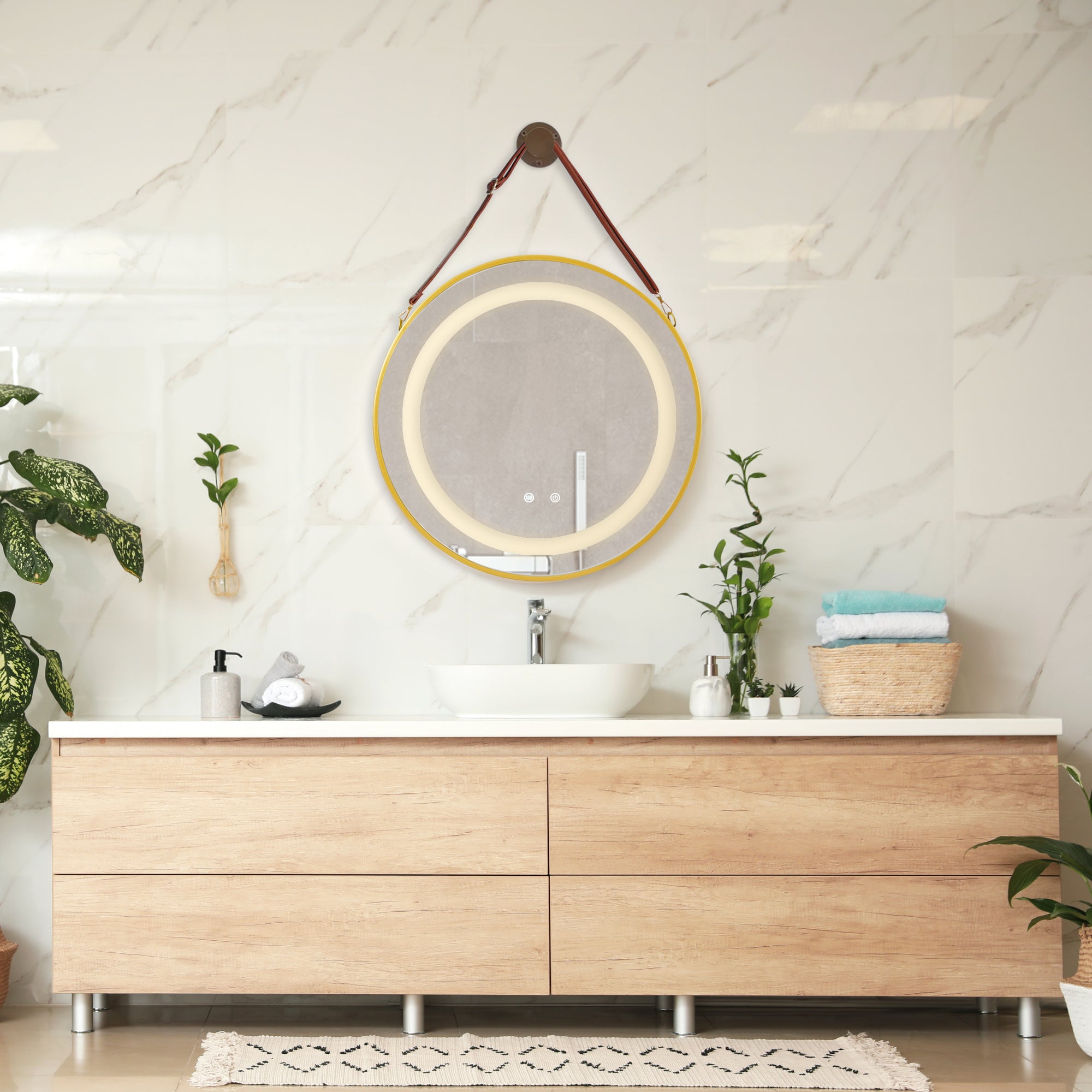 Specchio LED da Parete Picerno Ø60 cm Cornice Dorata pro.tec