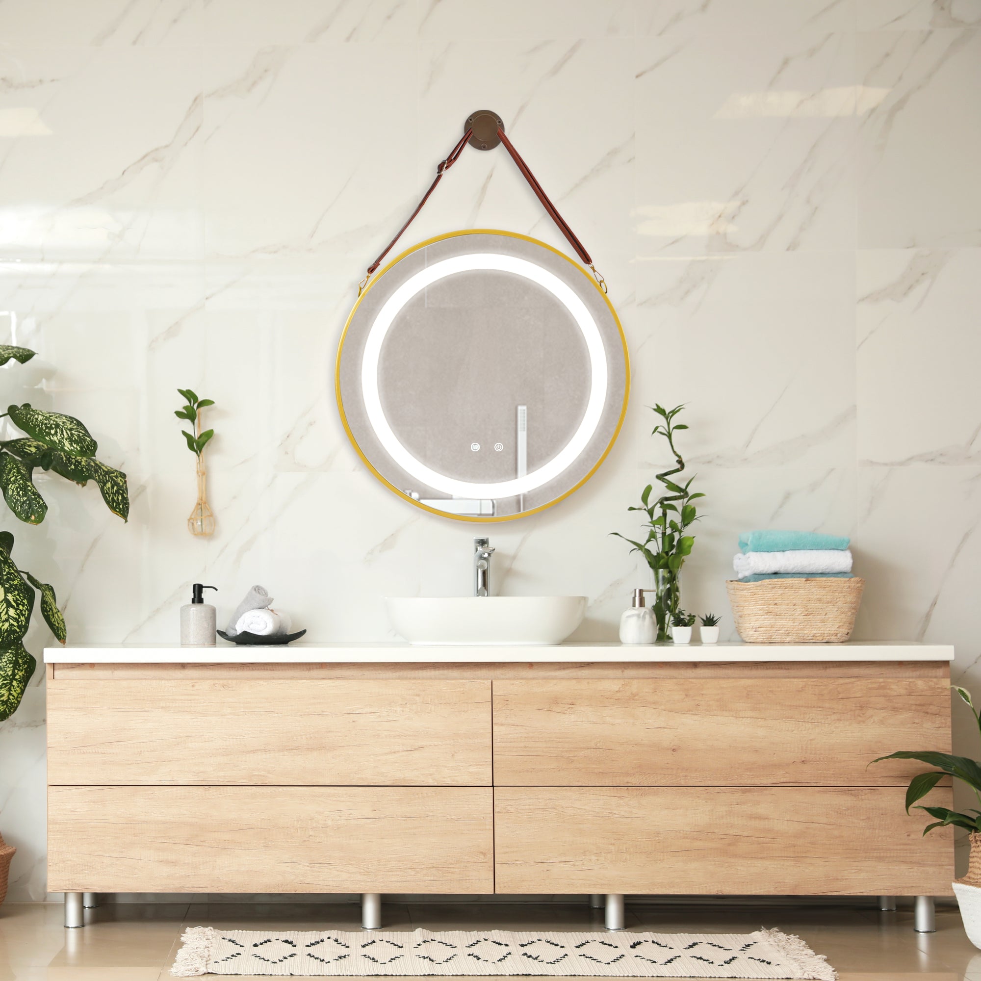 Specchio LED da Parete Picerno Ø70 cm Cornice Dorata pro.tec