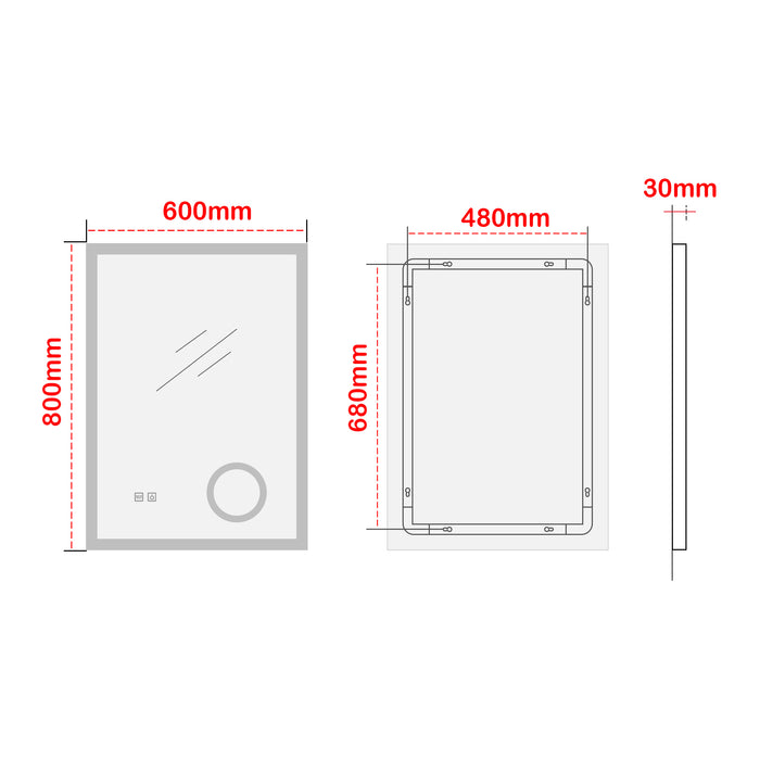 Specchio LED da Parete Scafa Multifunzionale Cornice Bianca 60 x 80 cm pro.tec