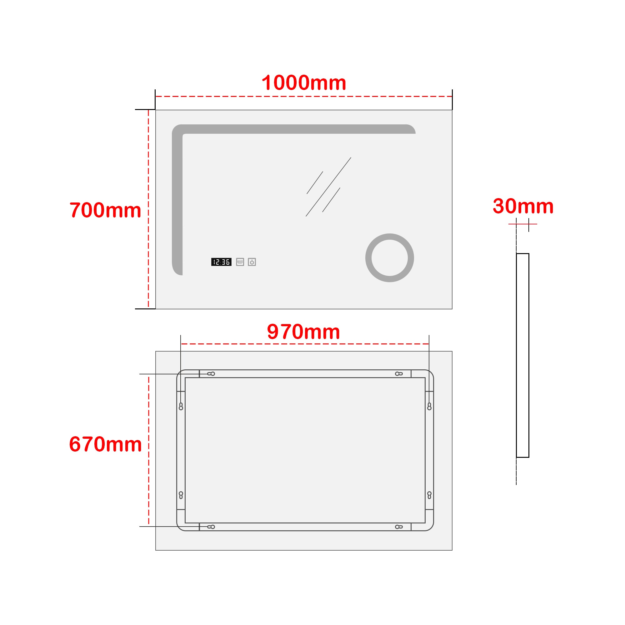 Specchio LED da Parete Chambave Multifunzionale Cornice Argentata 100 x 70 cm pro.tec