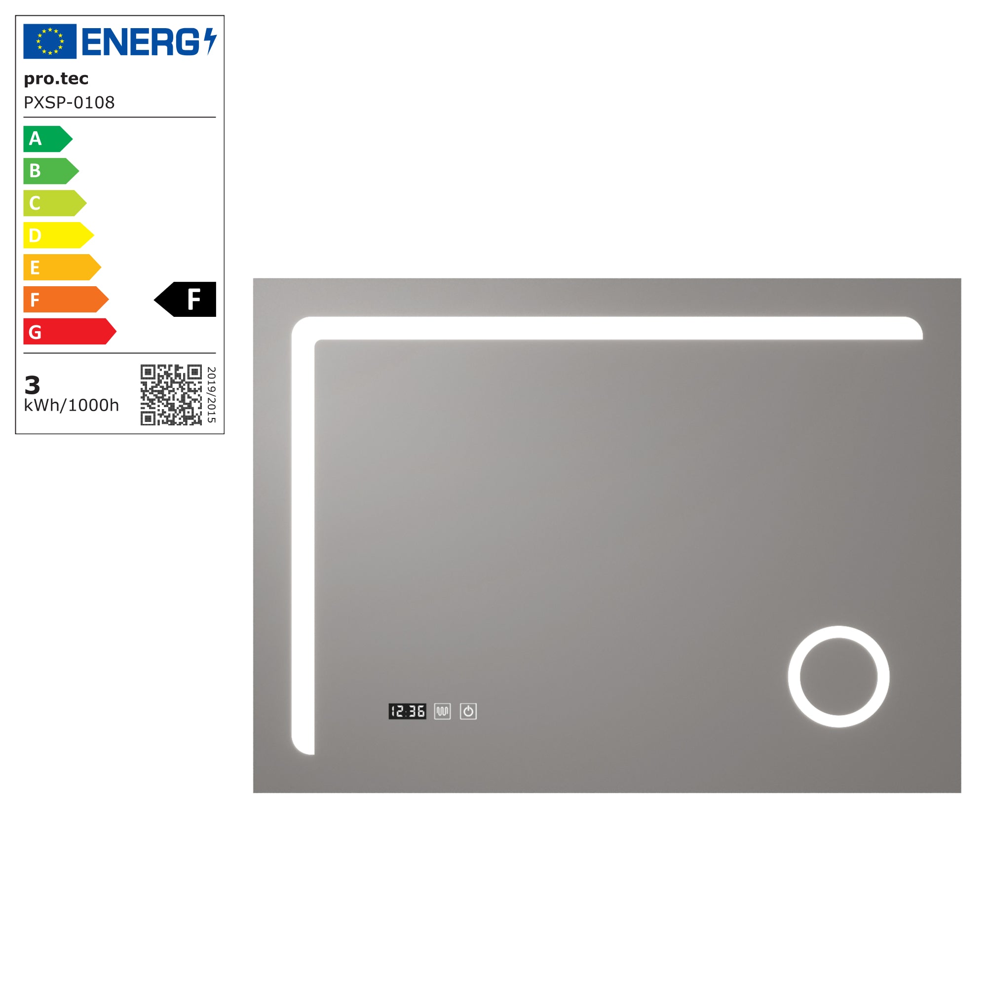 Specchio LED da Parete Chambave Multifunzionale Cornice Argentata 100 x 70 cm pro.tec