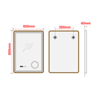 Specchio LED da Parete Pescara Multifunzionale 60 x 80 cm Cornice Dorata pro.tec