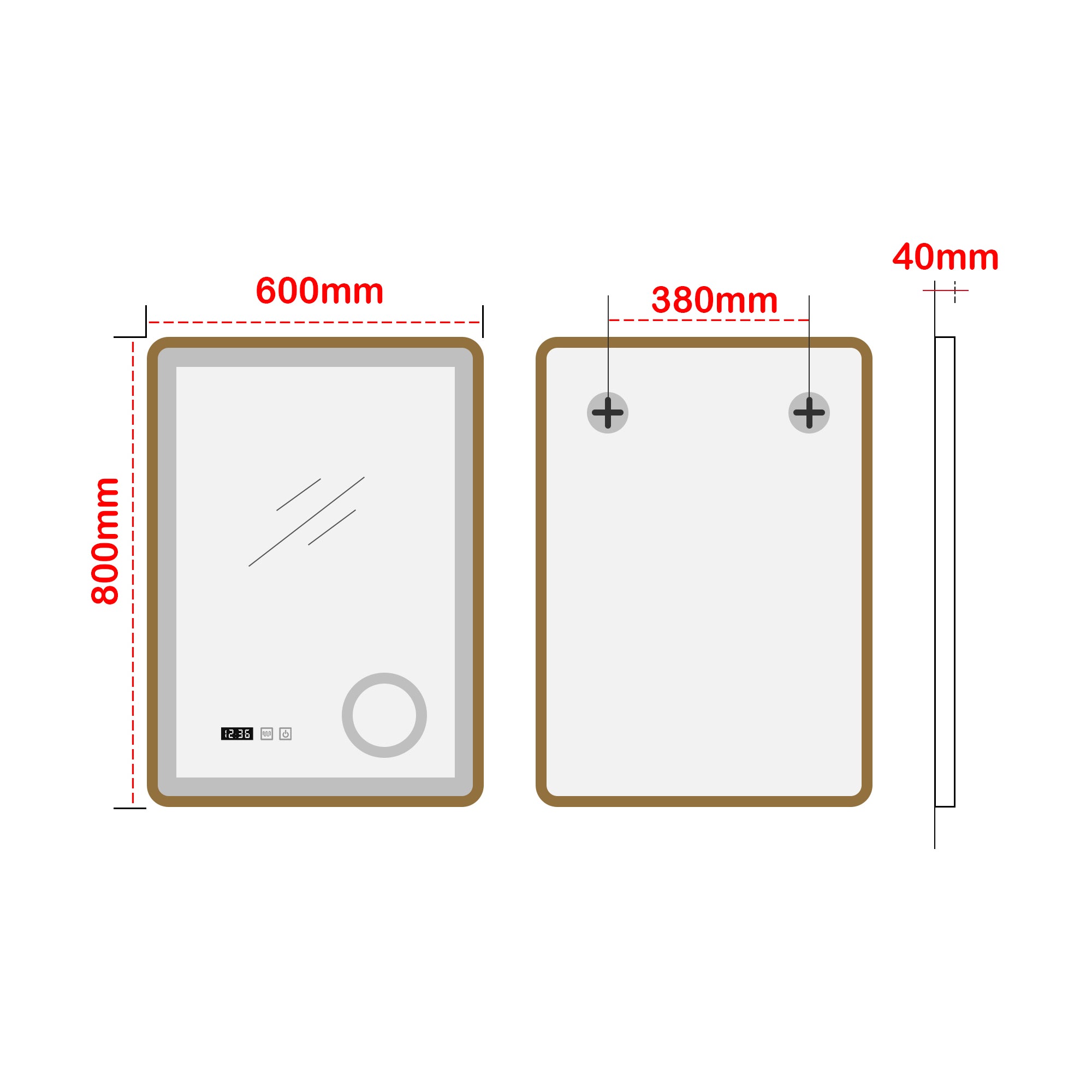 Specchio LED da Parete Pescara Multifunzionale 60 x 80 cm Cornice Dorata pro.tec