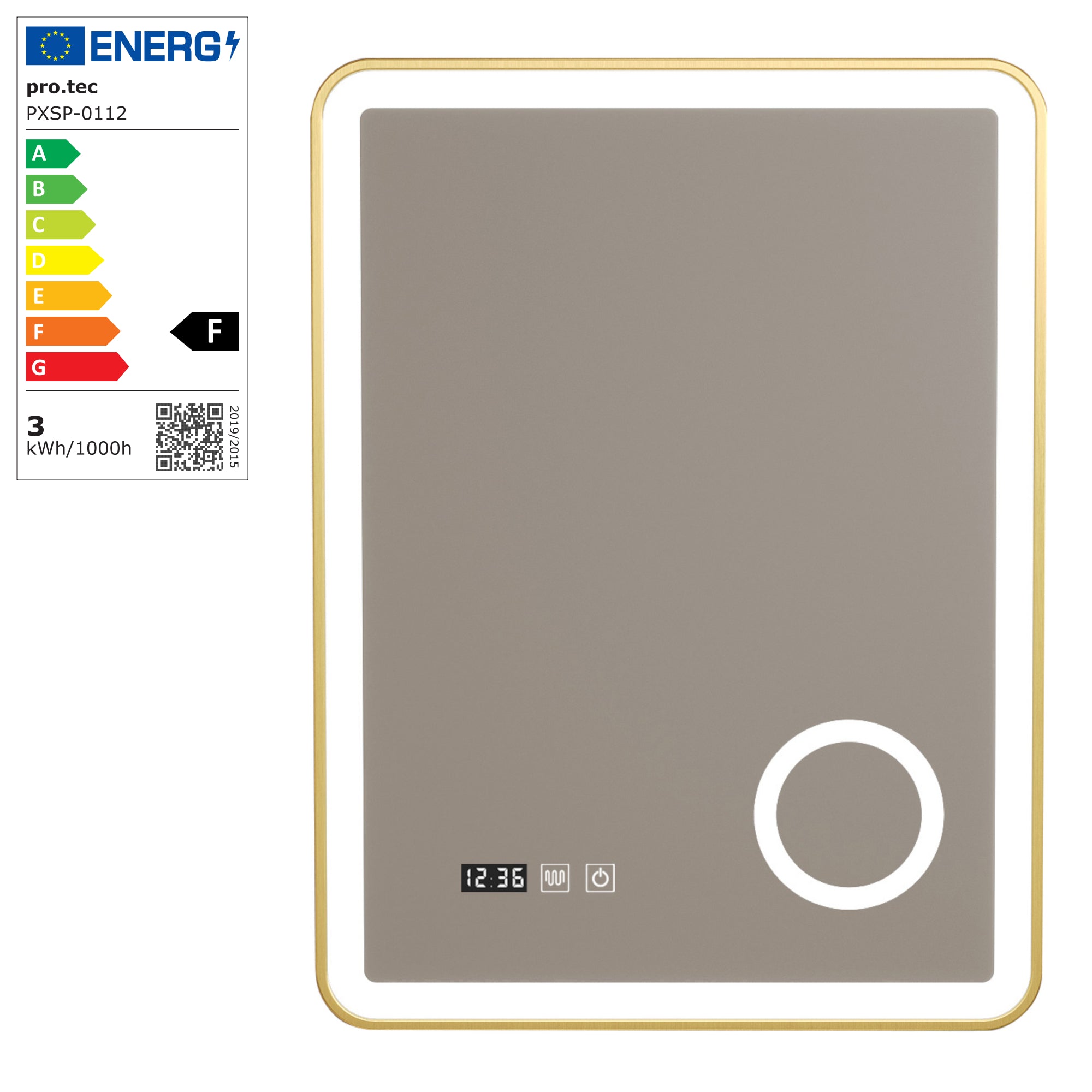 Specchio LED da Parete Pescara Multifunzionale 60 x 80 cm Cornice Dorata pro.tec