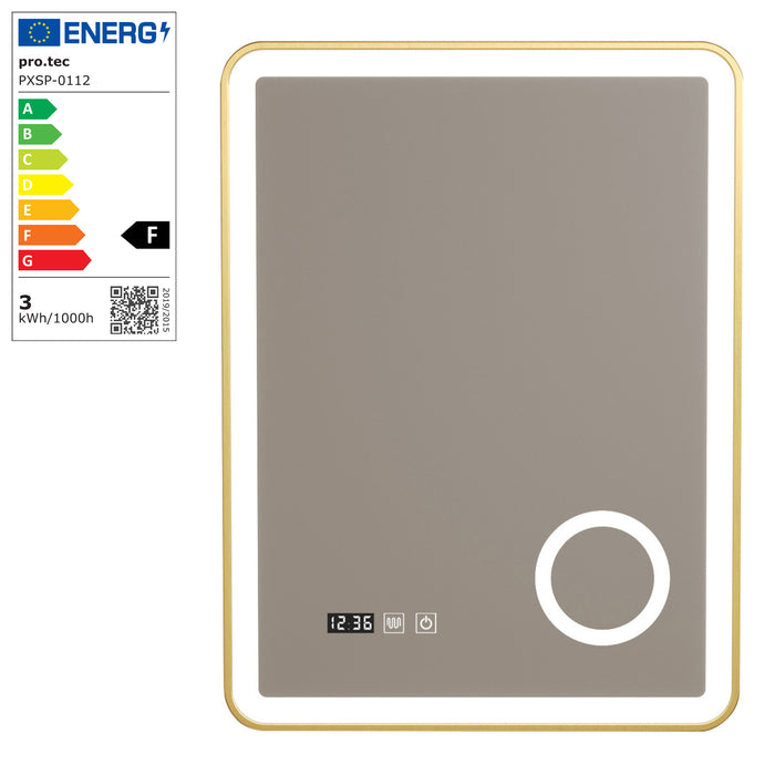 Specchio LED da Parete Pescara Multifunzionale 60 x 80 cm Cornice Dorata pro.tec