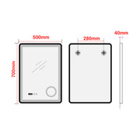 Specchio LED da Parete Pescara Multifunzionale 50 x 70 cm Cornice Nera pro.tec